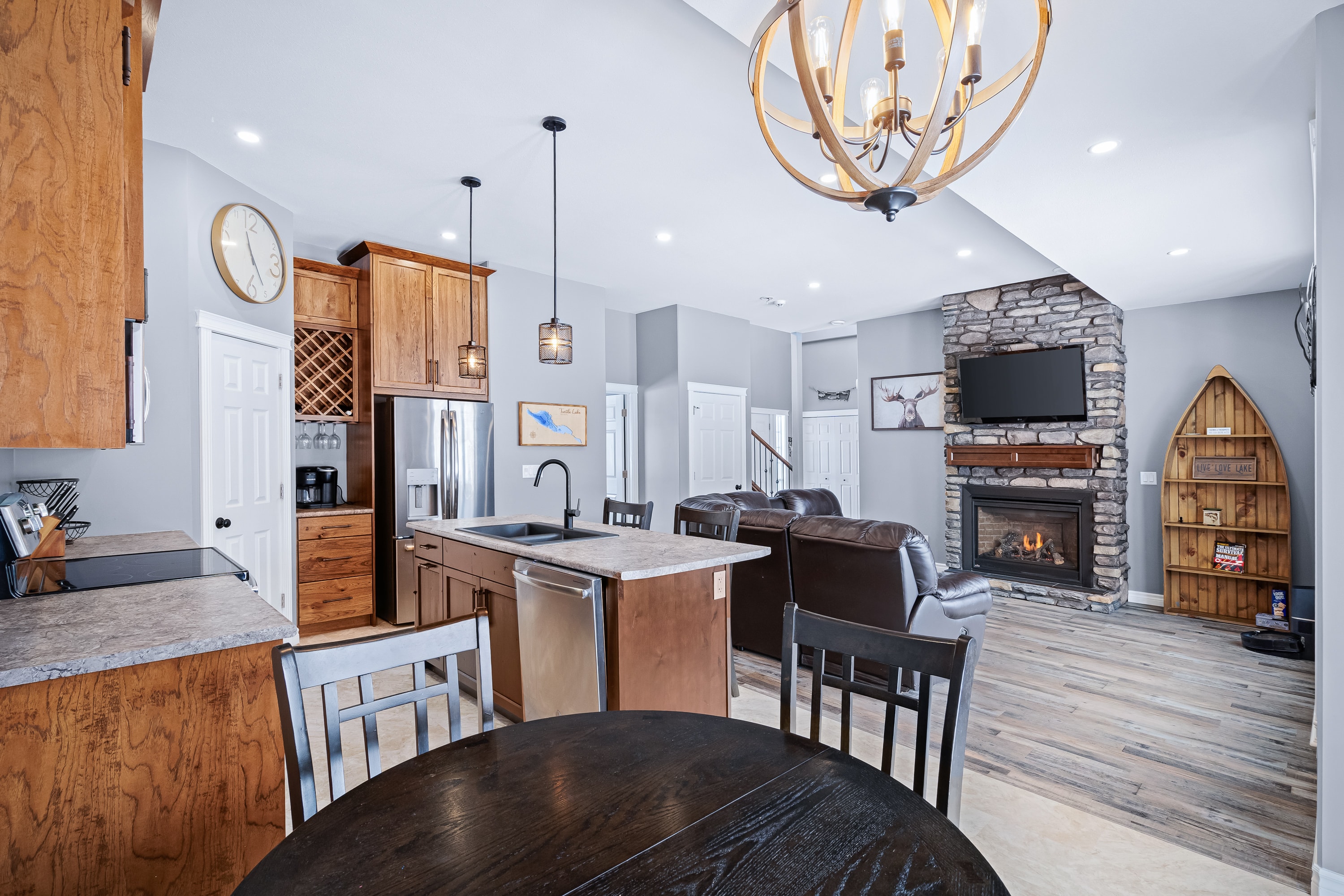 Lake house kitchen and open living space